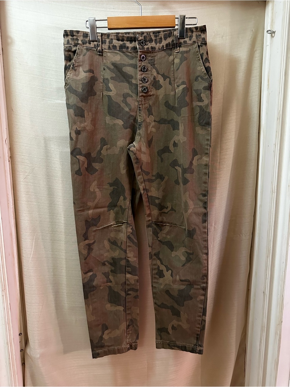Y2K Camo Leopard Print Pants Button Fly Military Grunge Alternative 2000s